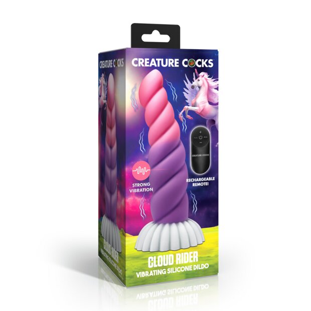 XR Brands Cloud Rider Vibrating Unicorn Silicone Dildo Purple/Pink
