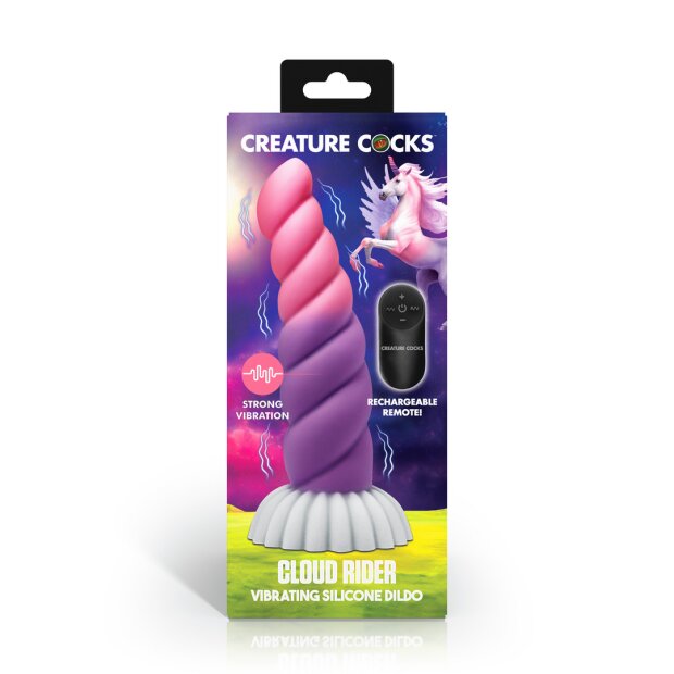 XR Brands Cloud Rider Vibrating Unicorn Silicone Dildo Purple/Pink