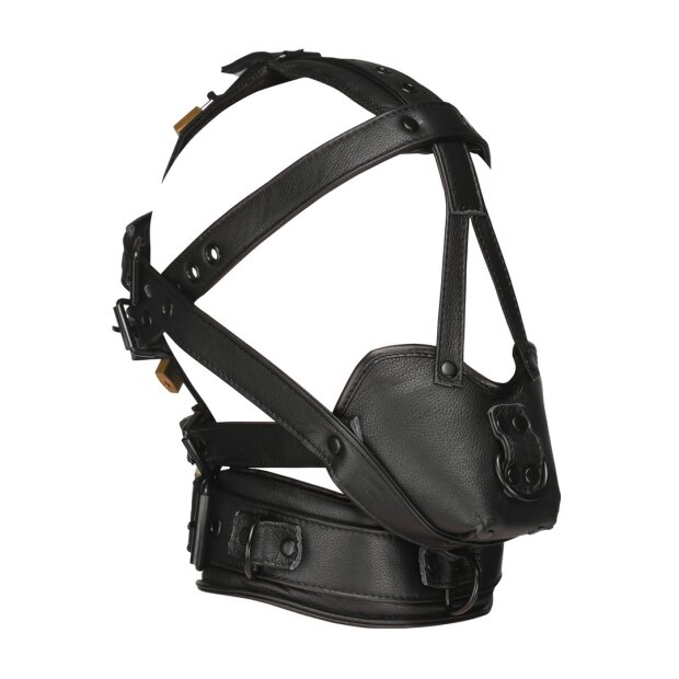 XR Brands Lockable Head Harness with Muzzle Black