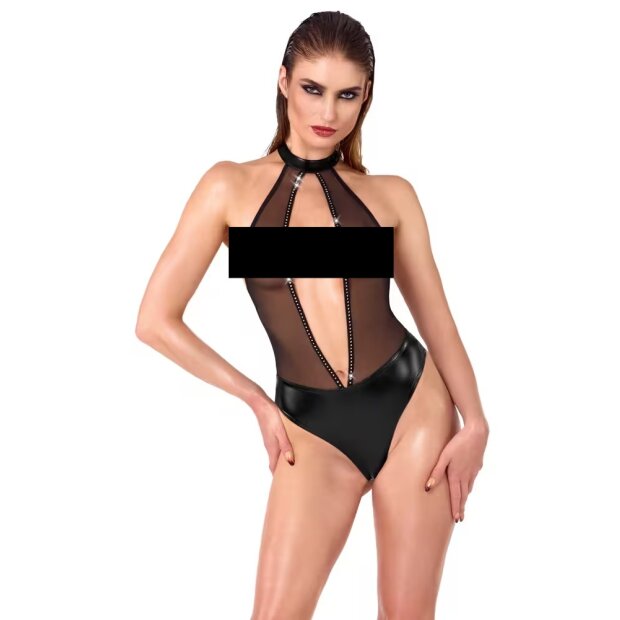 Noir Body im Wetlook mit Cut-Out und Glitzer Schwarz XL