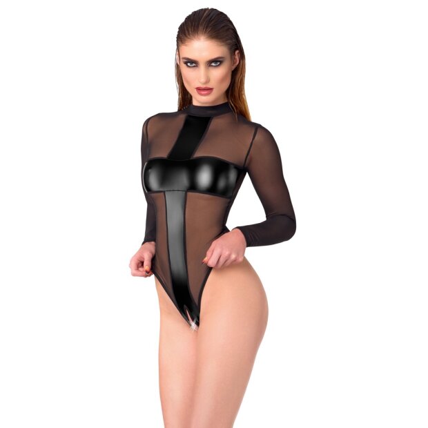Noir Transparenter Body mit offenem Schritt Schwarz M