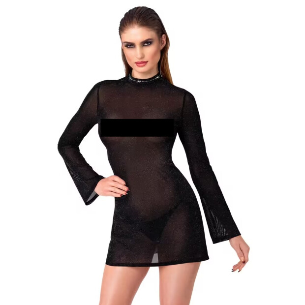 Noir Transparent Mini Dress with Glitter Black S