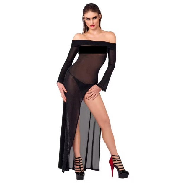 Noir Transparent Maxi Dress with Side Slit Black L