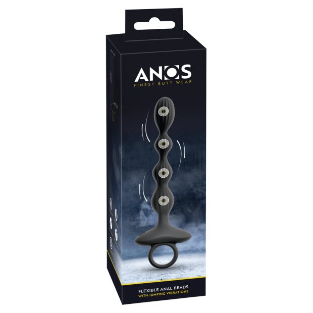 ANOS Flexible Anal Beads with Jumping Vibrations Black 21.1 cm Ø 2.6 cm