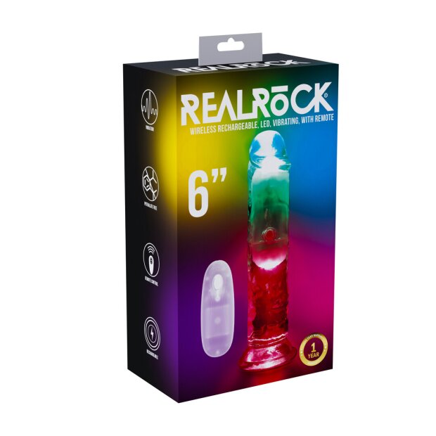 RealRock Vibrating Dildo with LED Transparent 15 cm Ø 3 cm