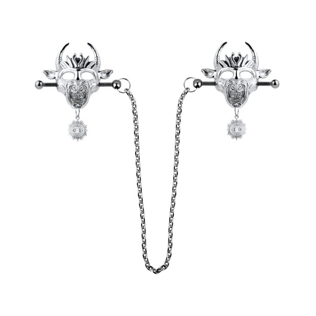 Kiotos Pinces à Mamelons Masque de Taureau Démoniaque Argenté