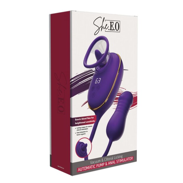 She.E.O. Licking Clitoral Pump & Anal Stimulator Purple 9 cm Ø 5.3 cm