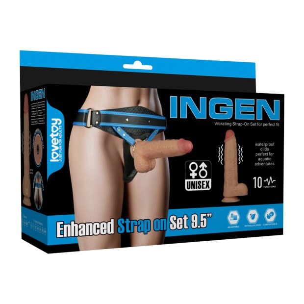 LoveToy Ingen Vibrating Enhanced Strap-on Set 9,5"/ 24 cm Size L/XL/2XL Nude