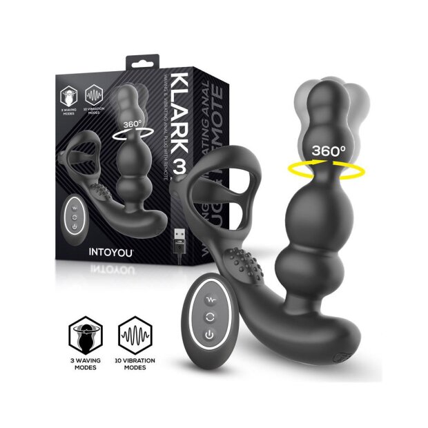 INTOYOU Klark Waving & Vibrating Anal Plug with Remote Black