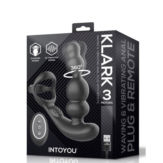 INTOYOU Klark Waving & Vibrating Anal Plug with Remote Black