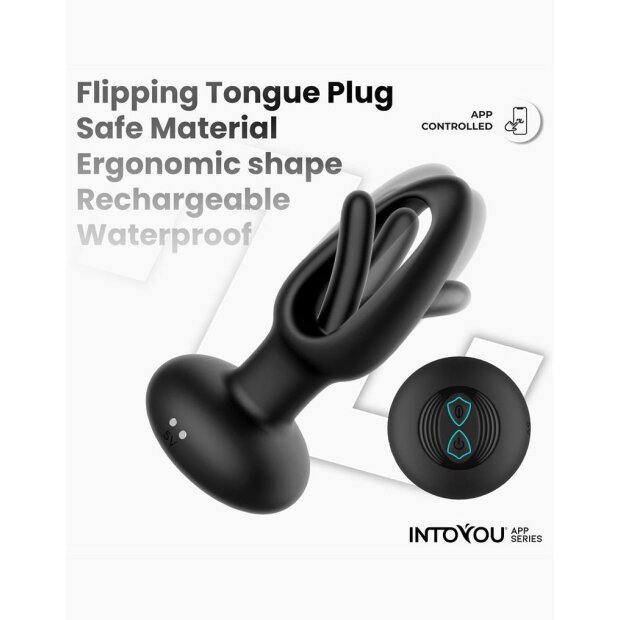 INTOYOU Zack Anal Plug with Flipping Tongue  (with App Control) Black