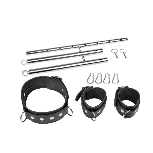 Rimba Barre d’Écartement Réglable avec Collier et Menottes Noir Argent