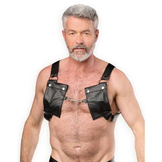 Rimba Leather Chest Harness with Pockets Black One Size