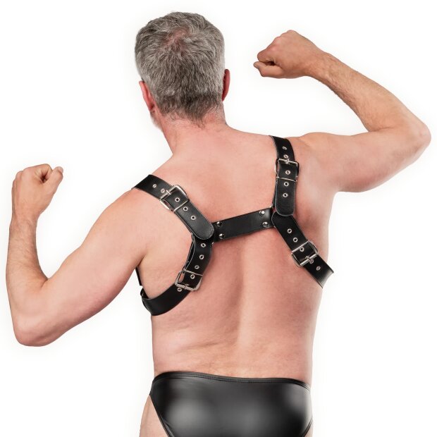 Rimba Leather Chest Harness with Pockets Black One Size