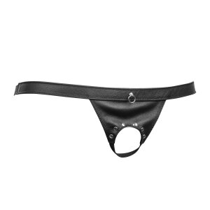 Rimba Open Leather Briefs for Men Black One Size