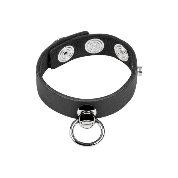 Rimba Leather Cock Ring with Metal O-Ring Black