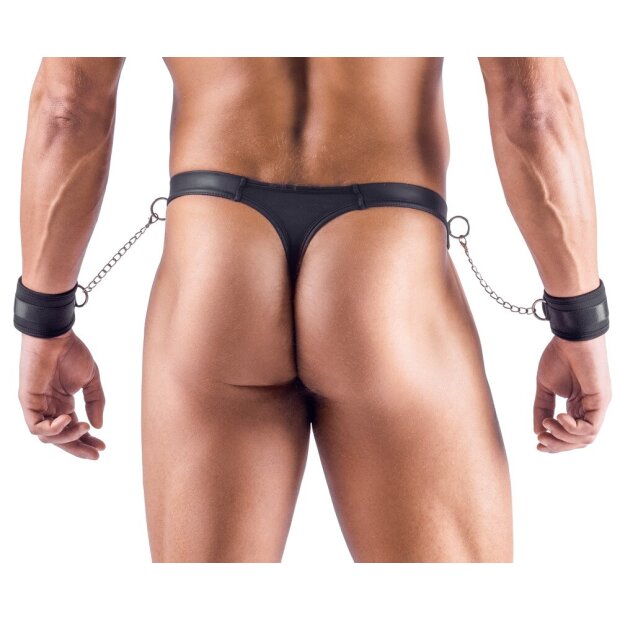 Svenjoyment String avec menottes souples Noir L
