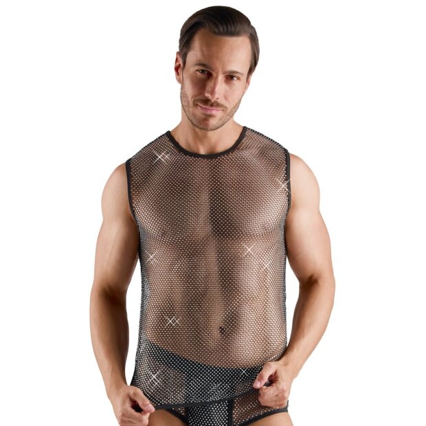 NEK Betonendes Netz-Shirt mit Glitzersteinchen Schwarz 2XL