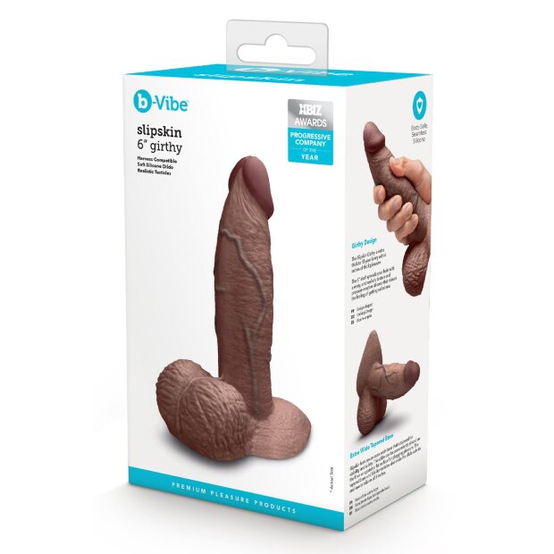 B-Vibe Slipskin Realistic Silicone Dildo 6 Inch Girthy Brown