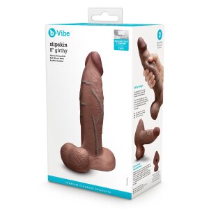 B-Vibe Slipskin Realistic Silicone Dildo 8 Inch Girthy Brown
