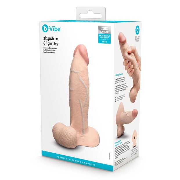 B-Vibe Slipskin Realistic Silicone Dildo 8 Inch Girthy Cream