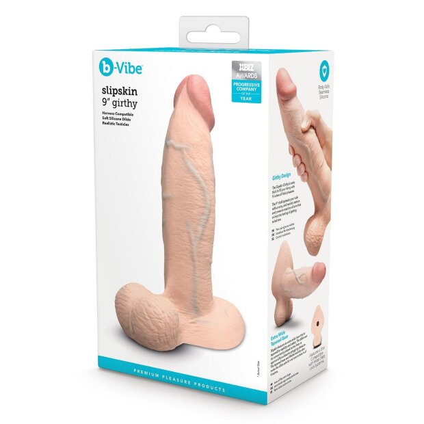 B-Vibe Slipskin Realistic Silicone Dildo 9 Inch Girthy Cream
