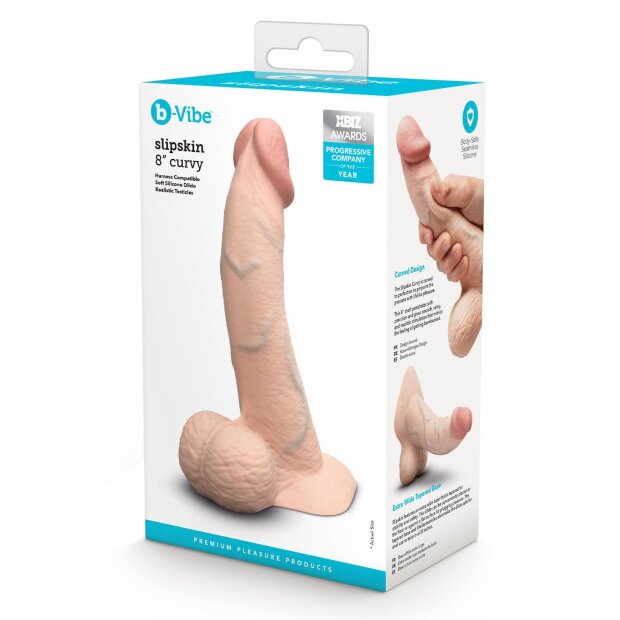 B-Vibe Slipskin Realistic Silicone Dildo 8 Inch Curved Cream