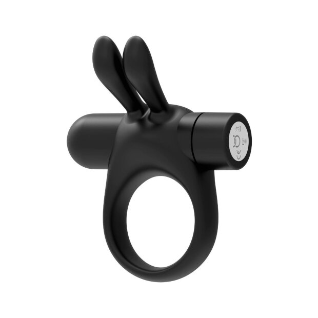 Forto Bunny Vibrating Penis Ring Black