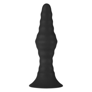 Forto Ribbed Vibrating Plug with Remote Control Large Black