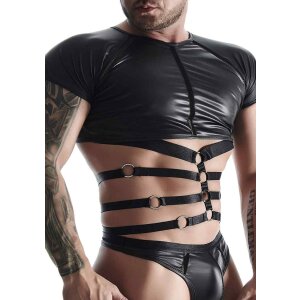 Wetlook Mens Strappy T-Shirt Black XXL
