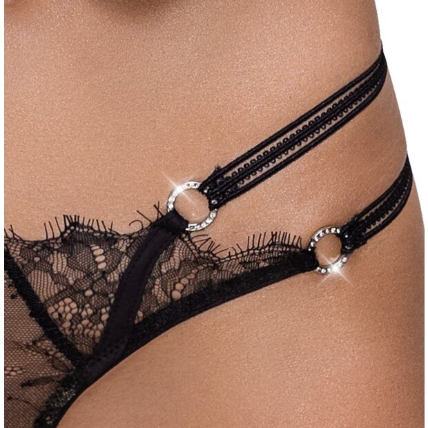 Crotchless String mit Doppelbund und Strass M/L
