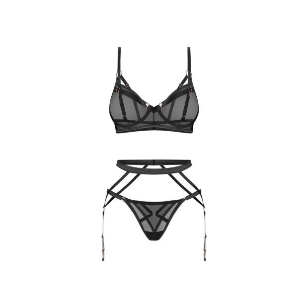 Obsessive Euridia 3-teiliges Lingerie Set Schwarz XL-2XL