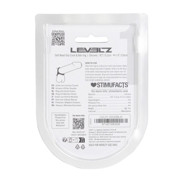Levelz Anneau pénien et testiculaire Soft Bead Grip en silicone