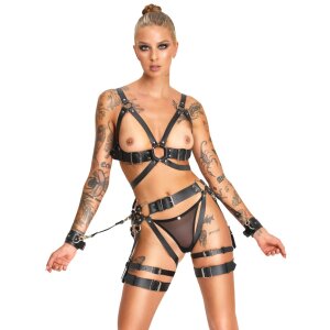 ZADO Ensemble Harnais en Cuir avec Menottes Noir L/XL