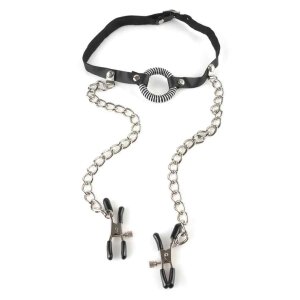 Fetish Fantasy O-Ring Gag with Nipple Clamps
