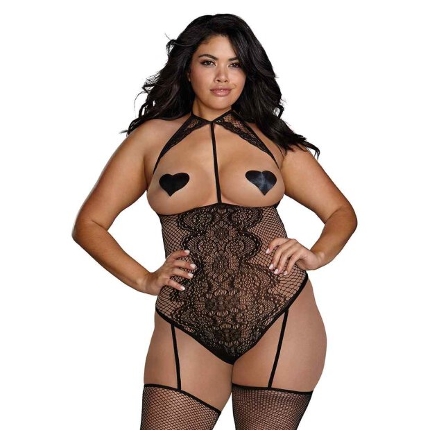 Fishnet & Lace Teddy Bodystocking Black Queen Size