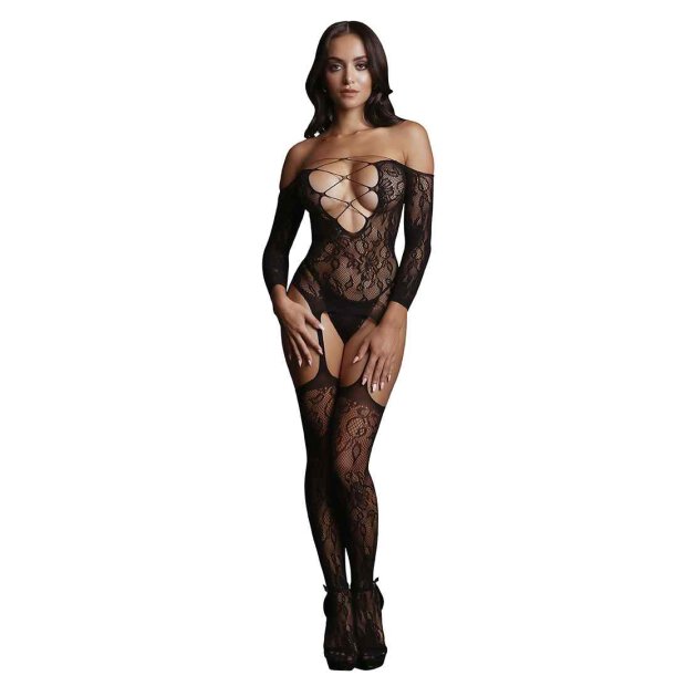 Criss Cross Neck Bodystocking - Black One Size