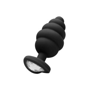 Regular Ribbed Diamond Heart Plug - Black