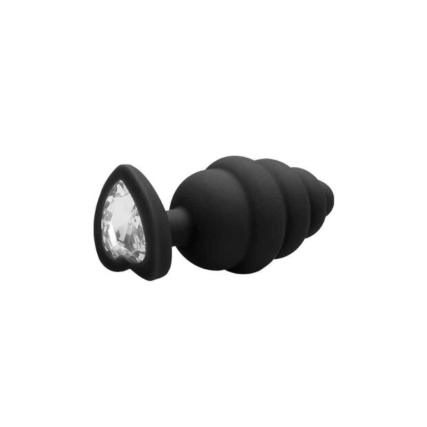 Large Ribbed Diamond Heart Plug - Black