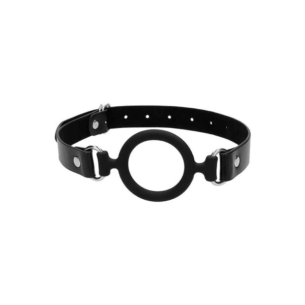 Silicone Ring Gag - With Leather Straps - Black