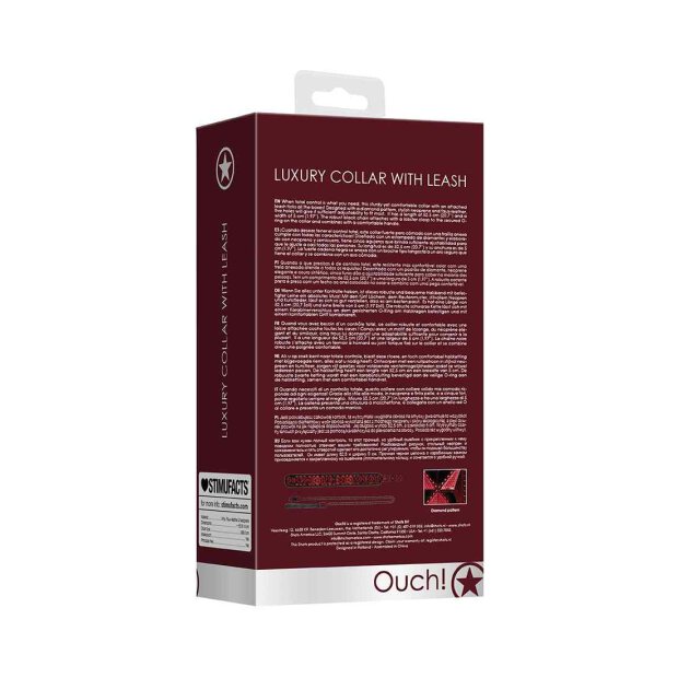 Ouch! - Luxury Collar With Leash - Burgundy