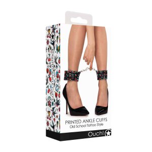 Printed Ankle Cuffs - Old School Tattoo Style - Black