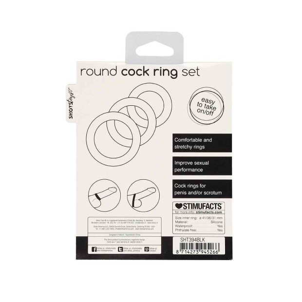 Round CockPenisring Set Black