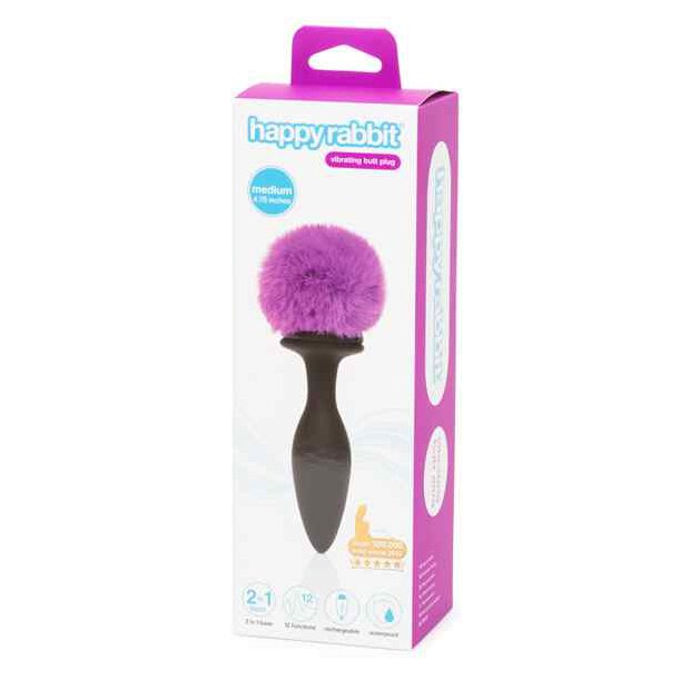 Happy Rabbit - Rechargeable Vibrating Butt Plug Black & Purple Medium