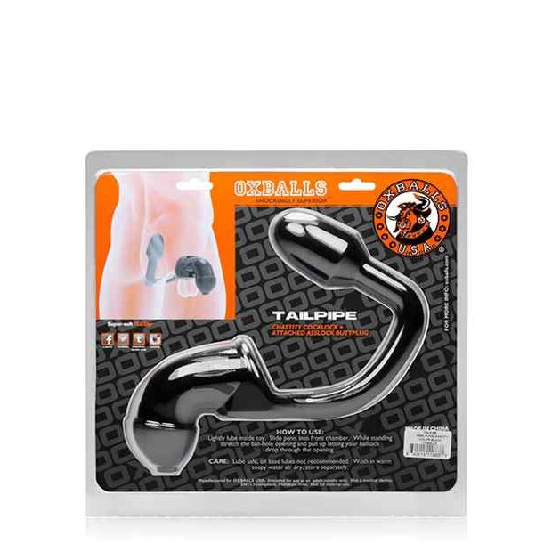 Oxballs TAILPIPE Cock Cage Anal Lock Black