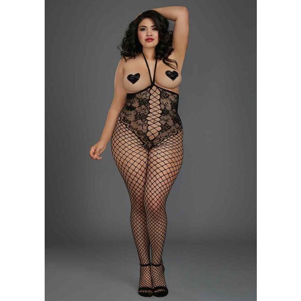 Netzbody mit Spitze busenfrei schwarz Queen Size