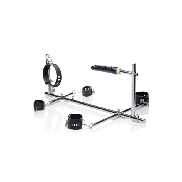 Imprisoned Metal Stockade with Dildo - Black