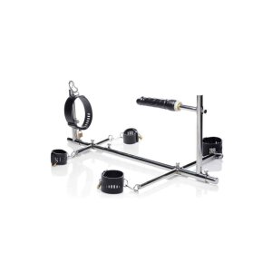 Imprisoned Metal Stockade with Dildo - Black