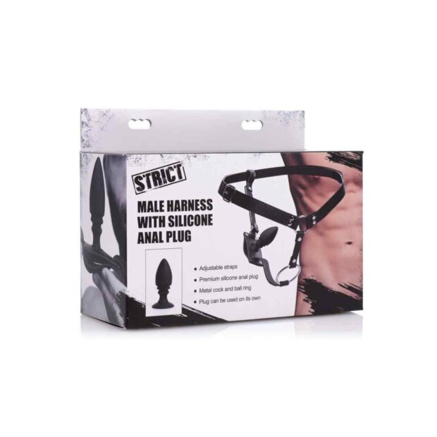 Male Harness with Silicone Anal Plug - Black