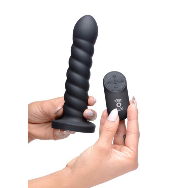 SU Supple Swirl 21x Remote Control Silicone Dildo - Black